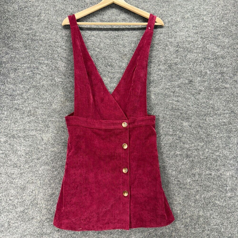 Allegra K Overall Skirt Women M Medium Red Midi Corduroy Button Up Lined Casual